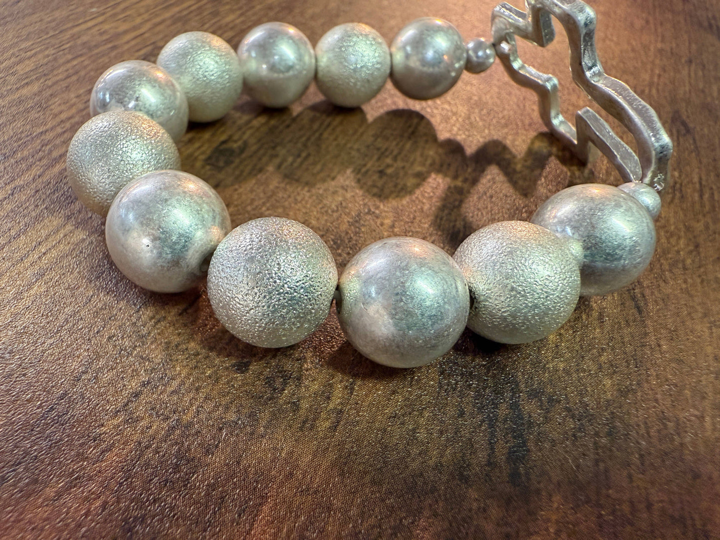 Chunky Cross Beaded Bracelet-  Silver